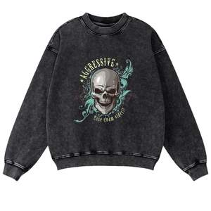 Sudadera personalizada con estampado de calavera y lavado ácido, Jersey vintage de cuello redondo de gran tamaño, 100% de algodón para invierno, ropa de calle para hombres y mujeres - Product Image 2