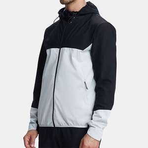 Veste coupe-vent de sport pour homme, personnalisée, pour l'entraînement en plein air, en toile enduite, col montant, couleur contrastée - Product Image 1