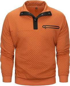 Sweat-shirt à col montant pour homme, décontracté, manches longues, col montant, bouton, matelassé, pull-over - Product Image 5