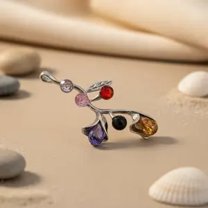 Pendentif unique en forme de branche géométrique en argent pour femmes, pierres précieuses, plaqué rhodium, or rose 14 carats, moissanite, bijoux uniques de qualité supérieure - Product Image 2