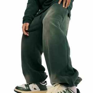 Pantalons de survêtement personnalisés en coton lourd vintage French Terry surdimensionnés à ourlet brut évasé délavé Pantalons de survêtement amples pour hommes - Product Image 2