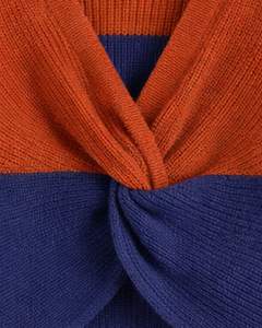 Menufecture Customized Women Rust Orange And <b>Navy</b> Blue Knit Twist Front Sweater Long Sleeve V Neck Cropped Casual Winter Fashion - Product Image 4