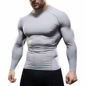 Polyester pour hommes, vêtements de sport, refroidissement, évacuation de la transpiration, extensible dans les 4 sens, confort léger, ajusté, protection musculaire contre les éruptions cutanées, antibactérien, écologique - Product Image 1