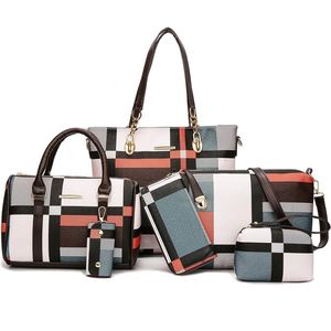 Conjunto de Bolsos de Alta Calidad para Mujer, de Lona a Cuadros y Cuero PU, Bolso Tote, Bolso de Hombro, Bandolera, Cartera y Monedero a Juego - Product Image 3