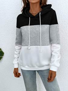 เสื้อฮู้ดแบบสวมหัวพิมพ์ลายบล็อกสีสำหรับผู้หญิง - Product Image 5