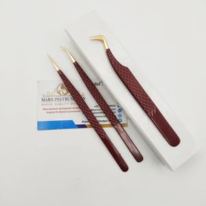 Pince à épiler pour extension de cils Pince à épiler couleur rouge et or pour extension de cils Pince à épiler à pointe de fibre de marque privée avec emballage en boîte - Product Image 4