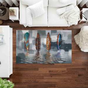 Tapis à motifs plumes abstraits : Tapis imprimé moderne antidérapant, tapis fin non tissé - Product Image 1