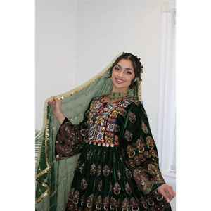 Conjunto de Vestido y Dupatta Afgano Kuchi Vintage Hecho a Mano de Moda, Vestido Largo Tradicional Pakistaní Indio para Mujer con Bordado de Monedas Vintage - Product Image 3