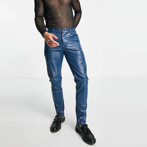 Pantalones de cuero para hombre con corte recto y cintura cómoda Pantalones de cuero ajustados para hombre elegantes - Product Image 4