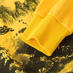 Sweat-shirt à capuche jaune pour homme, impression numérique, motif uni, coupe classique, vêtement décontracté d'automne, tissu tissé, poche - Product Image 6
