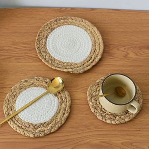 Handwoven Rattan Round Coasters with Holder Pottery Insulated Heat Woven <b>Placemats</b> Eco-Friendly Coaster <b>Set</b> - Product Image 2