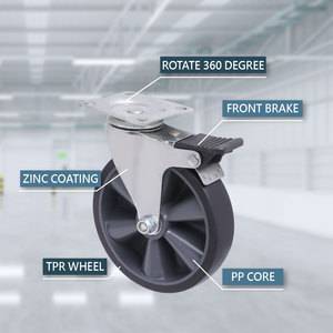 Roue pivotante robuste de 5 pouces pour chariot alimentaire, en TPR, avec plaque de montage supérieure en acier zingué - Product Image 3