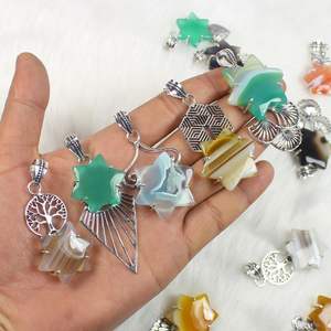 Vente en gros de collier pendentif en agate à bandes en forme d'étoile de Bohème en argent sterling plaqué technologie d'incrustation de réglage de lunette pour les fêtes - Product Image 1