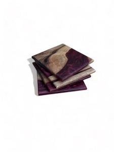 Sous-verres carrés de luxe classiques en bois d'olivier et résine époxy pour boissons café thé-Tapis et tampons de style classique - Product Image 3