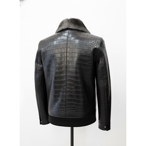Chaqueta de cuero genuino para hombre, diseño de cocodrilo, con cuello de piel, cierre de cremallera, ropa de abrigo para invierno, servicio OEM personalizado. - Product Image 3