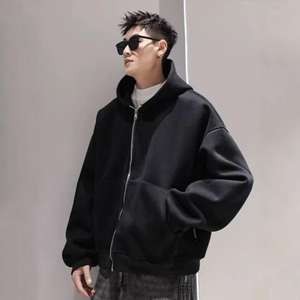 Custom Logo Wholesale Winter Men's Polyester/Cotton Fleece Thick Long Sleeve Blank <b>Crop</b> <b>Zip</b>-<b>Up</b> Hoodie - Product Image 2