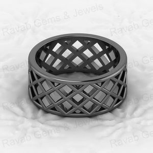 แหวนเงินสเตอร์ลิง925ของผู้ชายงานแฮนด์เมดลายหมากรุกกว้าง9มม. พร้อมเครื่องประดับเส้นลวดส่วนบุคคล - Product Image 6