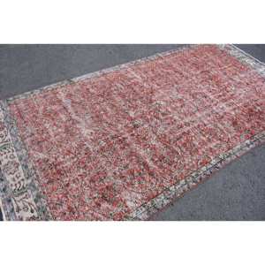 Alfombra turca Vintage de 4 pies y 9 pulgadas, alfombra de lana tejida plana roja y Beige con respaldo de látex para decoraciones de sala de estar - Product Image 4