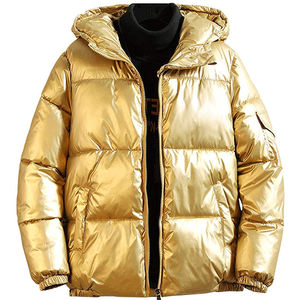 Veste matelassée à capuche pour homme, hiver, noire, logo OEM sur le devant, personnalisable, brillante, imperméable, réversible, élégante - Product Image 2
