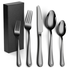 Couverts de couleur noire couverts ensembles de couverts de fête de mariage en acier miroir bon ensemble de couverts de dîner de couverts en métal polonais - Product Image 3