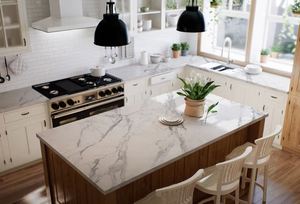 Encimeras de Cuarzo Calacatta para Cocina y Baño, Personalizadas, Prefabricadas, Corte Carrara Calacata para Proyectos Hoteleros - Product Image 1