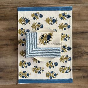 Custom Hand <b>Block</b> Printed Square Placemats & Napkins 100% Cotton Home Use Reusable - Product Image 3