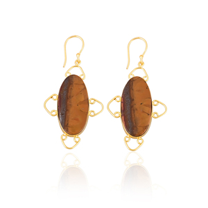 Boucles d'oreilles pendantes en laiton antique pour femmes, boucles d'oreilles pendantes en jaspe Malinga, boucles d'oreilles en laiton de haute qualité faites à la main, commande en gros - Product Image 1