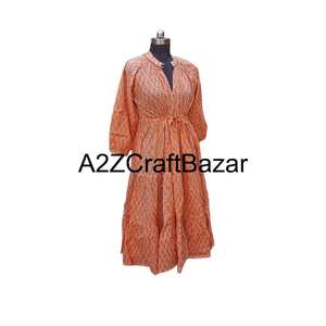 Elegante Vestido Midi Himanshi de Algodón Hecho a Mano en India, Cómodo para el Verano, Informal, para Fiestas, Uso Diario para Mujer - Product Image 5