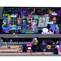 Structure de jeu intérieure sur le thème de l'espace, avec éclairage néon, pour centre commercial, FEC, centre de divertissement familial