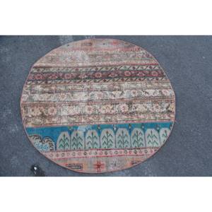 Classique bohème Beige bleu Vintage tapis turc 4.5X4.5 ft Rectangle Patchwork laine Latex rectangulaire grande surface tapis de chevet - Product Image 3