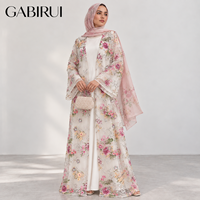 Ensemble 2 pièces pour femmes musulmanes, kimono ouvert, broderie perlée, abaya de luxe Dubaï, sequins floraux, tendance, mariage, fête, EID De Luxe