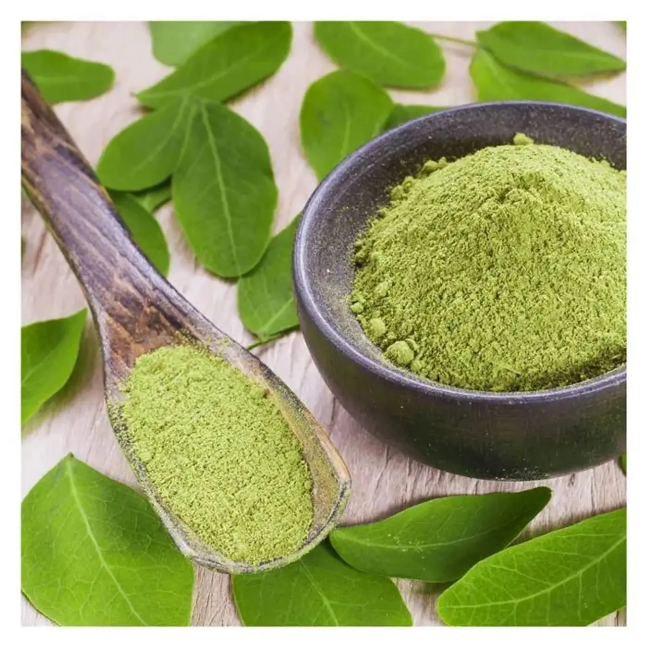 Las mejores ofertas de polvo de hojas de Moringa con proteínas, vitaminas altas para una vida saludable, polvo de Moringa del fabricante indio Afforda