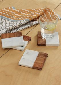 Dessous de verre classiques en marbre écologiques personnalisés avec bois d'acacia massif et pierre de marbre naturel Taille et couleur personnalisables - Product Image 4