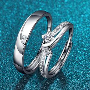 Jeulia Sterling Silver Double Stone Couple Ring Rhodium and Rose Gold Plated Classic Wedding Band - Product Image 4