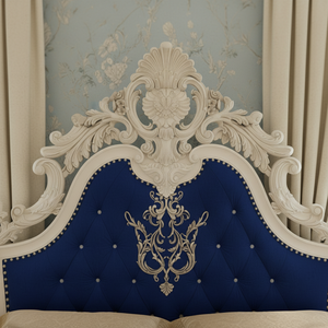 Letto barca <span class=keywords><strong>galeone</strong></span> bianco di lusso con tappezzeria in velluto blu e ricami in <span class=keywords><strong>oro</strong></span> per Villa & Hotel - Product Image 6
