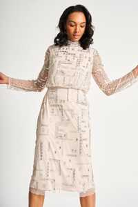 Robe de club élégante à col en V profond, perles ornées à la main, paillettes, taille naturelle, longueur de plancher, broderie formelle, perles droites - Product Image 5