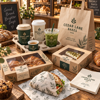 AT PACK Ensemble d'emballages personnalisés pour boulangerie à emporter avec sacs en papier, boîtes à gâteaux, gobelets à café, papier d'emballage et fournitures à emporter pour café