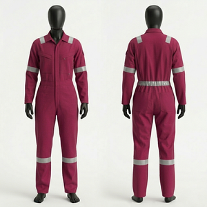 Combinaison de travail pour femmes, tissu en coton et polyester 250 GSM, kaki, rayures réfléchissantes, vêtements de travail personnalisés avec logo - Product Image 2