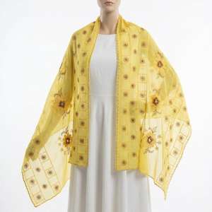 Yellow Wholesale Durable African Floral Chiffon <b>Scarf</b> Muslim Ethnic Shawls Breathable Big Hijab Rhinestone Embroidery Summer - Product Image 1