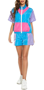 Ensemble de shorts coupe-vent décontracté pour femmes 2025 Design chaud été couleur bloc tenues à manches courtes taille élastique fermeture à glissière - Product Image 5