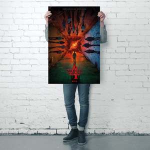 Modern Art Deco Styled Black <b>Framed</b> Stranger Things 4 <b>Poster</b> 'Every Ending Has Beginning' for Wall Decorative Use Wooden - Product Image 3