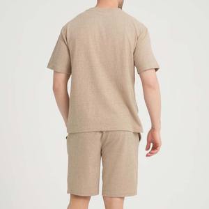 สินค้ามาใหม่ บริการ OEM ODM รับออกแบบโลโก้ เสื้อยืดและกางเกงขาสั้นผู้ชาย ชุดลำลองฤดูร้อน ระบายอากาศได้ดี ผลิตจากผ้าฝ้ายถัก 100% สองชิ้น - Product Image 3