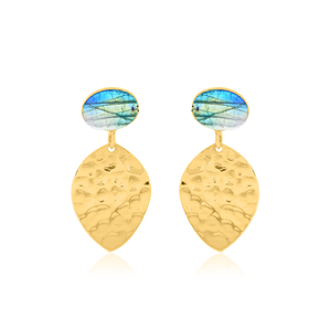 ต่างหูอัญมณีรูปวงรีของ CAB Larimar 925ต่างหูเงินสเตอร์ลิงต่างหูชุบทองแบบเรียบง่ายสำหรับผู้หญิง - Product Image 3