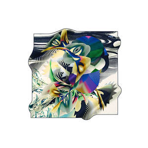 Off-<b>White</b> <b>Silk</b> Patterned Square <b>Scarf</b> for Summer - Product Image 1