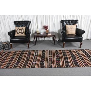 3x10.9 ft Rug, Vintage Turkish Rug, Black <b>Brown</b> Patchwork <b>Wool</b> Rug - Product Image 2