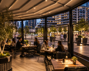 Modern Outdoor Aluminum <b>Pergola</b> with Tempered Glass <b>Retractable</b> Roof for Restaurant Cafe Wind Breaker - Product Image 2