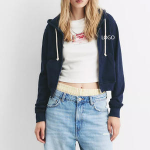 เสื้อมีฮู้ดผ้าฝ้ายสำหรับผู้หญิงแบบรูดซิปปิดแบบเต็มหน้าพิมพ์โลโก้แบบกำหนดเองและเย็บปักสีและขนาด - Product Image 1