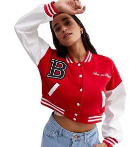 Chaquetas universitarias de lana de alta calidad para mujer, retales con cuello levantado, impermeables, transpirables, al por mayor, para mujer, chaquetas con parches - Product Image 1