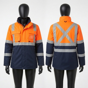 300 GSM Heavy Duty Poly Cotton Women Work <b>Jacket</b> Orange Navy Reflective Panel Custom Logo Industrial Wear - Product Image 1