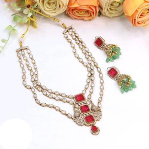 Ensemble de collier et de boucles d'oreilles de haute qualité, classique, à trois couches, plaqué or, avec pierres, pour mariage, collection de bijoux pour femmes - Product Image 1